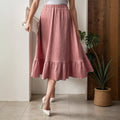 Saia Midi Rosa Antigo em Gauze com Folho na Bainha