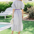 Vestido Midi Floral Lavanda com Manga Borboleta e Cinto
