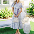 Vestido Midi Floral Lavanda com Manga Borboleta e Cinto