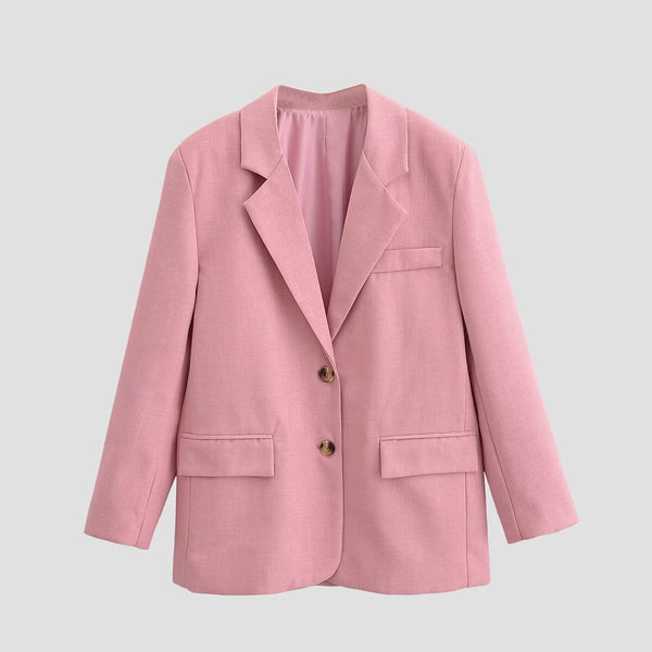 Blazer Rosa com Lapela e Botões Dourados — Smart Casual