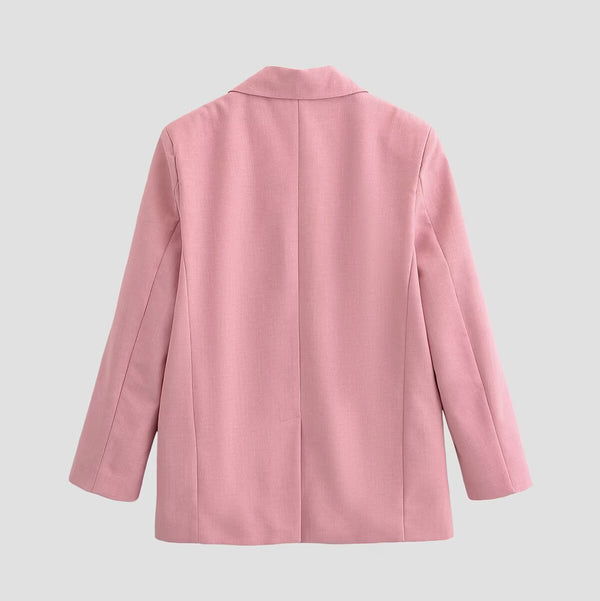 Blazer Rosa com Lapela e Botões Dourados — Smart Casual